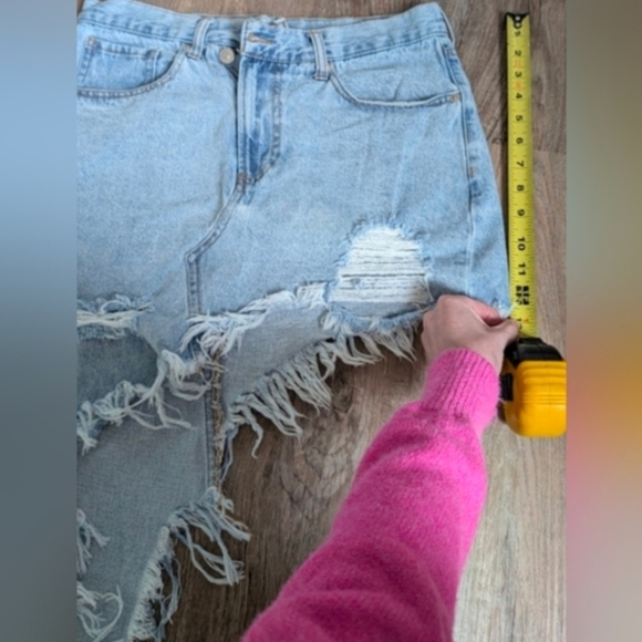 Fashion Nova Light Blue Denim Distressed Maxi Skirt - Picture 6 of 9